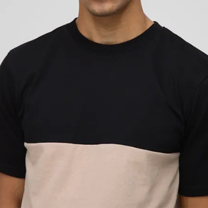T-shirt décontracté bicolore à manches courtes pour homme - Noir et beige, coupe décontractée, t-shirt personnalisé en coton - Product Image 1
