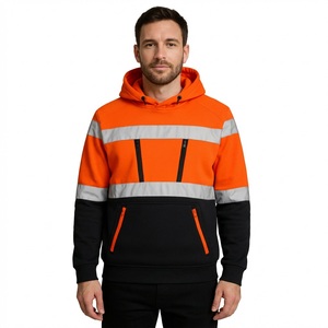 EN ISO 20471 Hi Vis Winter Work Hoodie <b>Orange</b> Black Safety <b>Sweatshirt</b> Reflective Tape Zipper Pockets Pullover Custom High Vis PP - Product Image 1