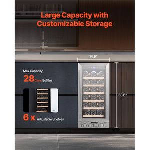 Frigorifero per Vini da 28 Bottiglie, Mini Frigo con Porta in Vetro, Ripiani Regolabili, Controllo Digitale della Temperatura per Conservazione di Vini e Bevande - Product Image 2