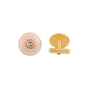 Luxury Gold Plated Pink Enamel Round Cufflinks for Men Floral Formal Shirt <b>Accessories</b> <b>Wedding</b> Business Gift Premium Cuff Links - Product Image 3