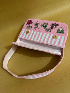 Wholesale Handmade Pink Beaded Tote <b>Bag</b> for Women Luxury Embroidered Insect Design Fashion Handbag OEM Custom Designer Shopping - Product Image 4