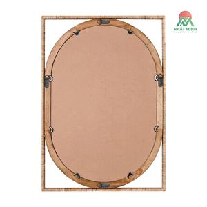 Hecho de ratán natural, caoba y madera de ingeniería. Marco rectangular con un espejo ovalado en el centro. montado en la pared. - Product Image 4