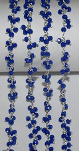Chaîne de perles bleu roi de 3 mm, plaquée or, enveloppée de fil, pour la fabrication de bijoux, vendue au mètre - Product Image 6