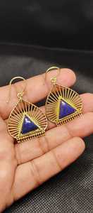 Handcrafted Gold Plated Lapis Lazuli Trendy Drop <b>Earrings</b> Luxury Women's Jewelry - Product Image 2