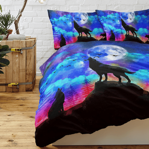 Set di 3 Pezzi Copripiumino con Motivo Lupo Nero e Cielo Blu, Design a Tema Luna e Cielo Notturno per Amanti degli Animali - Product Image 4