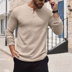 Camisetas Henley para Hombre, Manga Larga, con Botones, Ligeras, Casuales, de Moda, Cuello Redondo, Mezcla de Algodón, Corte Regular, Transpirables - Product Image 5
