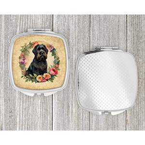 Black Russian Terrier <b>Flowers</b> Compact Travel Makeup <b>Mirror</b> Folding Handheld Design Gift for Women and Girls - Product Image 4