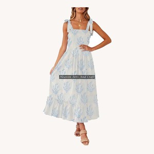 Beautiful Spring/Summer Floral Block Printed Cotton <b>Tunic</b> Sleeveless Spaghetti Strap Floor-Length Hand Block Printed Floral - Product Image 2