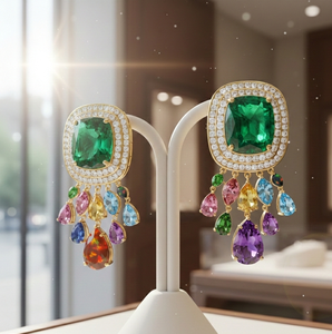 Round Green Hydro CZ Earrings 925 <b>Sterling</b> <b>Silver</b> 18K Gold Plated 4 Inch Statement Jewelry for Women Wedding Party Jewellery - Product Image 3