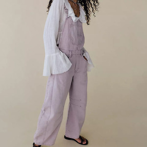 Wholesale Eco-Friendly Knitted Summer Women's Lavender Denim Overalls Wide Leg Mid Waist Regular Fit Casual <b>Jumpsuit</b> Breathable - Product Image 2