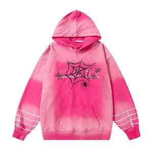 Sudadera con Capucha para Hombre TITAN TREAD WEAR, Diseño de Telaraña Rosa Tie-Dye, Manga Larga, Forro Polar, Estilo Invernal, Degradado de Color en la Parte Delantera - Product Image 1