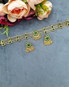 Ensemble collier et boucles d'oreilles plaqué or à motifs floraux, multi-brins, style ethnique, pour occasions festives, bijoux légers pour femmes - Product Image 1