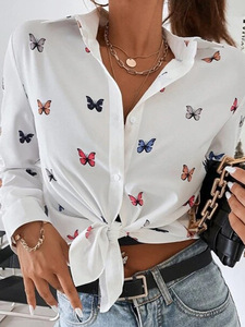 Blusa Casual con Estampado Animal, Holgada, para Mujer, Primavera Verano, Moda, Manga Larga, Tejida, Corta, Elegante, con Botones - Product Image 2