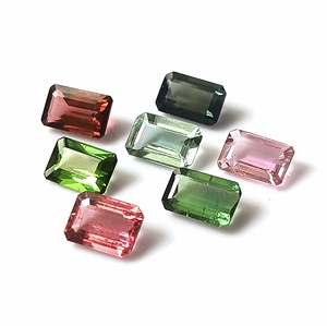 Calibrated Gemstone 6X9 MM 10.75 Carat 100% Natural Multi-Color Zambian Tourmaline Emerald Cut <b>7</b>-Piece Loose Set - Product Image 2
