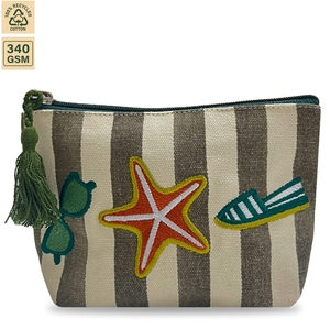 Pochette cosmétique en toile rayée brodée avec logo personnalisé, fermeture éclair, sac de maquillage de voyage, vente en gros, OEM, étiquette privée, sac cadeau promotionnel - Product Image 1