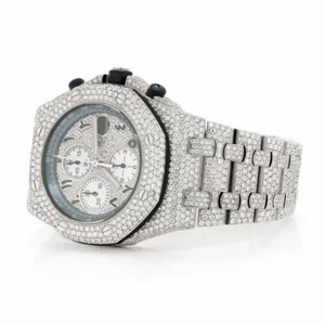 Reloj Cronógrafo Moissanite Totalmente Cubierto de Diamantes, Reloj de Pulsera de Lujo en Acero Inoxidable Plateado, Estilo Diamante - Product Image 4