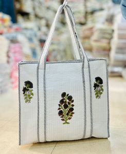 Bolsa de Mano de Algodón Bordada Blanca, Bolsa de Hombro Abierta Cosida a Mano, para Playa, Compras y Viajes - Product Image 3