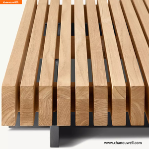 Ensemble de canapés modulaires <span class=keywords><strong>en</strong></span> <span class=keywords><strong>teck</strong></span> avec table d'appoint, imperméable, lavable, moderne, rangées de lattes parallèles, lignes nettes, durabilité naturelle - Product Image 3