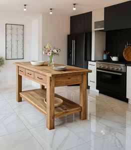 Mesa de Preparación de Cocina Rústica de Lujo 2026, Hecha de Madera Maciza, con Tres Cajones Integrados y Estante Inferior Abierto - Product Image 1