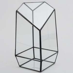 Terrario de Cristal de Borosilicato con Marco de Metal Negro Diamante para Suculentas, Florero Geométrico Moderno para Mesa de Interior - Product Image 1