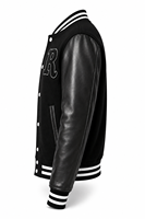 Veste universitaire unisexe noire d'hiver en laine/polyester avec patchwork brodé lettre R sur le devant, style streetwear décontracté, col rabattu