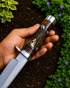Cuchillo Bowie Estilo Randall Hecho a Mano |   Cuchillo con mango de cuerno, hoja de acero inoxidable y guardacuchillo de latón |   Cuchillo de hoja fija |   Cuchillo único | - Product Image 3