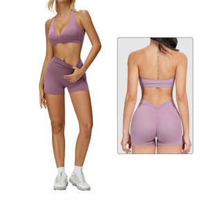 Conjunto Deportivo de 4 Piezas para Mujer, Leggings Elásticos sin Costuras para Yoga, Running y Gimnasio, Shorts Transpirables y Ligeros con Logotipo Frontal, Color Sólido - Product Image 3