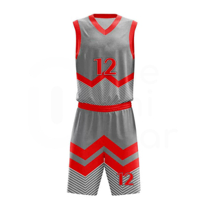 Conjunto de Camiseta de Baloncesto Gris y Roja, sin Mangas, Cuello en V, Transpirable, con Número de Equipo, Uniforme para Hombre - Product Image 1