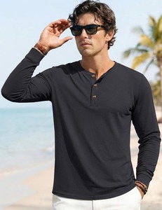 Camiseta Henley de Manga Larga para Hombre al por Mayor, 100% Algodón, Casual, Transpirable, con Botones, Cuello Redondo, OEM, Personalizada, de Secado Rápido - Product Image 2