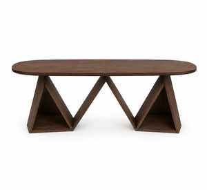 Table à manger rectangulaire en bois massif avec pieds en M croisés, grain de bois naturel, grande table de salle à manger de luxe - Product Image 1