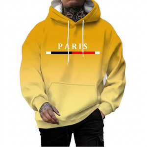 Sweat-shirt à capuche dégradé de couleur Paris pour homme, décontracté, surdimensionné, en tricot, avec poche avant et cordon de serrage - Product Image 3