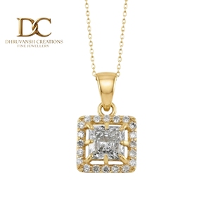Latest 14KT <b>Solid</b> Yellow <b>Gold</b> Lab Grown Diamond Round Square Brilliant Cut <b>Pendant</b> Necklace IGI Certified Fine Jewelry for Women - Product Image 1