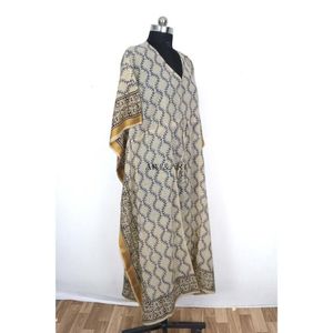 Robe tunique longue sexy en tissu tissé pour femme, noir et blanc, élégante, tenue de plage, coton biologique, imprimé floral, kaftan naturel - Product Image 5