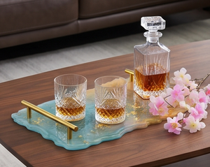 Luxury Resin <b>Serving</b> <b>Tray</b> With <b>Gold</b> Handles Lacquered Finished For Elegant Home And Stylish Modern Dining Presentation - Product Image 4