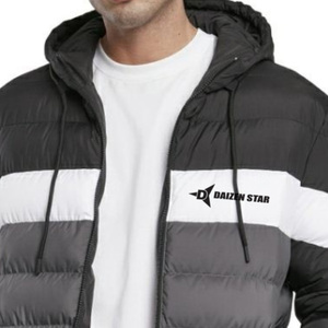 Daizen Star <b>Men</b> Eco-Friendly Fleece Color Block Puffer <b>Jacket</b> Hooded Zipper Closure Windproof Casual Winter Wear Black <b>White</b> - Product Image 2