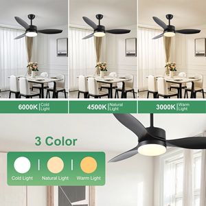 Ventilatore da soffitto moderno da 52 pollici per interni/esterni con kit luci LED a scelta, motore AC/DC 220V, CCT dimmerabile per camera da letto e soggiorno, nero - Product Image 2