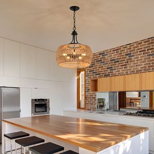 Lampadario a Sospensione in Stile Boho da 19 Pollici, Paralume in Corda Naturale Intrecciata a Mano, Lampada a Sospensione Regolabile in Juta - Product Image 1