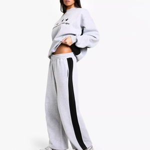 Custom Loose Wide Leg French Terry Polyester Stacked Sweatpants for <b>Women</b> Men Flares <b>Baggy</b> Double-Waisted Quick Dry Drawstring - Product Image 1