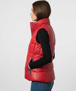 Gilet matelassé rouge sans manches pour femme, fermeture éclair, col montant, couleur unie, doudoune d'hiver en polyester - Product Image 2