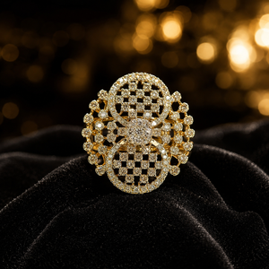 14K <b>Gold</b> Designer Openwork <b>Ring</b> with Sparkling White CZ Stones Luxury Women Fashion Jewelry Supplier - Product Image 3