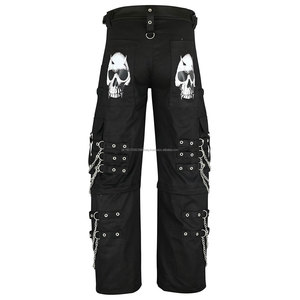 Pantalon cargo gothique punk pour homme, noir, ample, avec chaînes, sangles, poches à crâne, vente en gros, pantalon 2026 - Product Image 3