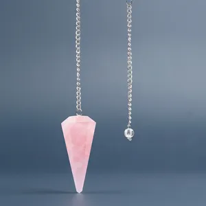 Péndulo de Cuarzo Rosa Natural Tallado, Equilibrio de Chakras, Amor, Cadena de Plata, Reiki, Feng Shui, Regalo de Año Nuevo, Venta al por Mayor - Product Image 3
