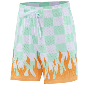 Shorts en maille épaisse tendance pour hommes, motif à carreaux par sublimation, séchage rapide, respirant, avec cordon de serrage, pour le basketball et les loisirs - Product Image 4