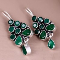 Anting-anting gantung etnik boho tribal bunga perak oksidasi kuningan pesanan besar dengan klaster batu amethyst, gaya bohemian wanita