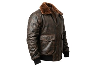 Chaqueta de Cuero Estilo Aviador G1 para Hombre, Chaqueta de Piloto con Cuello de Piel, Chaqueta de Vuelo Vintage - Product Image 2