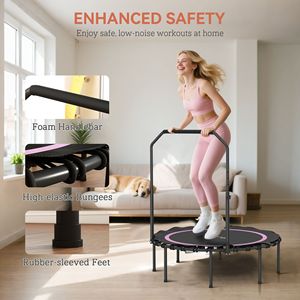 "10ft Foldable Rebounder <b>Trampoline</b> for Adults Indoor/Outdoor Use with Adjustable Handle Bar Pink" - Product Image 6