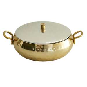 Cazuela de Lujo de Latón Martillado para Roti con Tapa Plana de Acero Inoxidable, Doble Asa, Olla Caliente para Chapati, Calentador de Alimentos, Tazón para Servir - Product Image 1