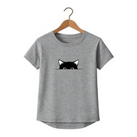 T-shirt à col rond bleu clair pour femme avec imprimé floral pissenlit rose et noir, coupe classique, décontracté, pour le printemps et l'été