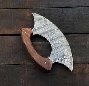 Cuchillo para Pizza de Acero de Damasco de Grado Industrial Hecho a Mano, con Mango de Madera y Funda de Cuero, Garantía de 3 Años, Personalizable - Product Image 1