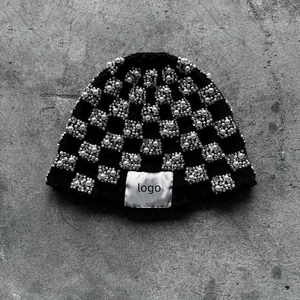 Men's Beanie Hat Unisex Adult 56-58CM Rhinestone Decorated Hand Knitted Acrylic <b>Winter</b> <b>Cap</b> Casual Style Custom Outdoor Beanies - Product Image 1